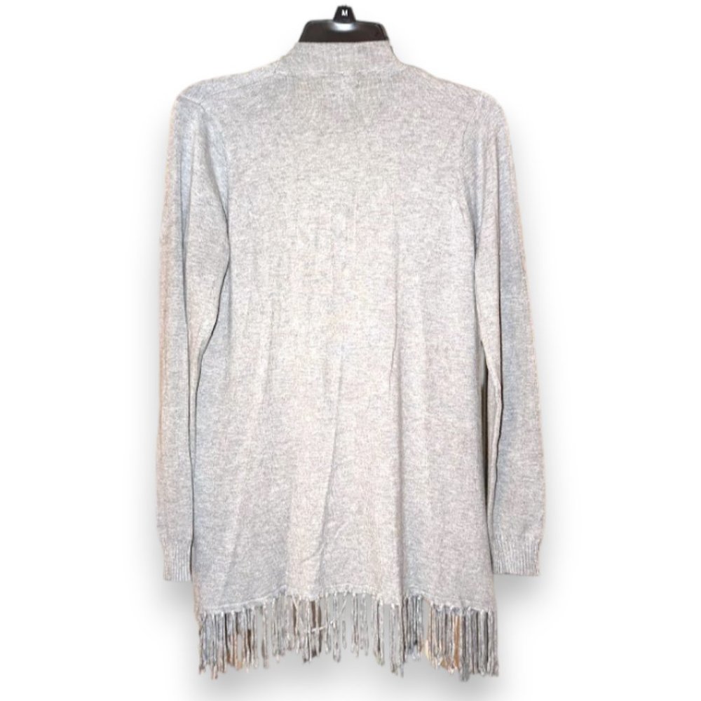 Central Park West Light Grey Fringe Crossover Cardi Cardigan Sweater Women sz M - Picture 2 of 7